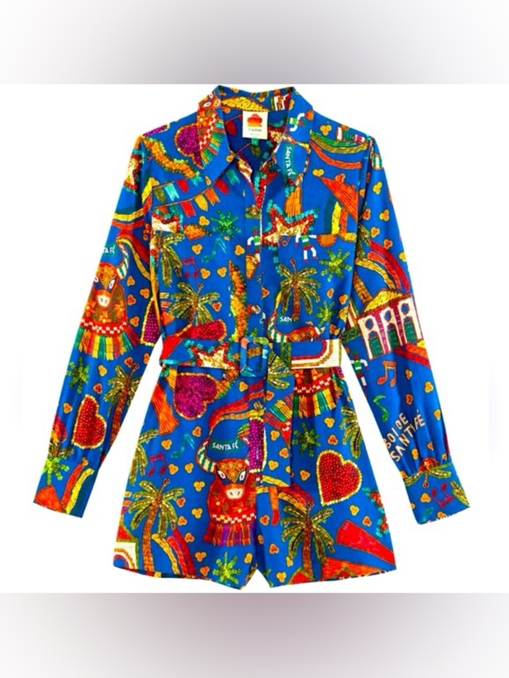 Farm Rio Folk Party Blue Romper size large retails $210